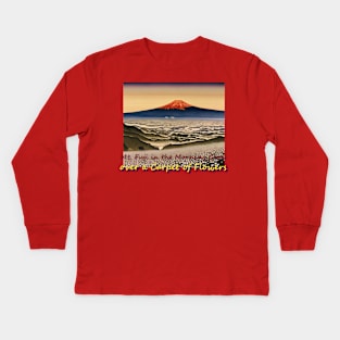 Japan Mt. Fuji in The Morning Glow Over a Carpet of Flowers by Kana Kanjin Kids Long Sleeve T-Shirt